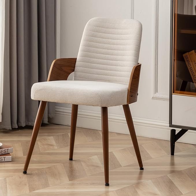 Dining Room Chairs,Mid Century Modern Kitchen Chairs,Upholstered Beige Fabric Accent Chairs,Metal Legs Wooden Desk Chairs Armless and No Wheels for Kitchen Dining Living Room,1PCS
