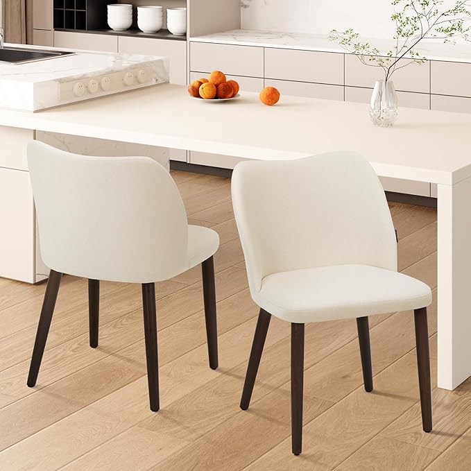 Wooden Dining Chairs Set of 2, Upholstered Kitchen Dining Room Chair, Modern Fabric Farmhouse Dinner Chair for Restaurant & Cafe, Beige
