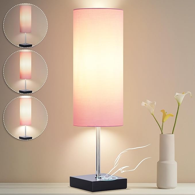 AVV Cordless Table Lamp, 5000mAh Battery Operated Lamp for Night Stand, 3 Modes Battery Powered Wireless Table Lamp, Touch Control Rechargeable Lamp for Bedroom, Living Room, 18 Inch Pink