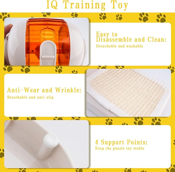 Cat Puzzle Feeder,Adjustable Difficulty Interactive Cat Food Treat Dispenser,Slow Feeder Dog Bowl Stimulate Brain Training Pet Treat Puzzle Toys with Anti-Slip Mat for Dog Small Animals (White)