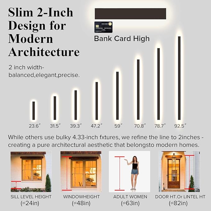 39 Inch Modern Outdoor Wall Lights, 3CCT Color Selectable Outdoor Wall Sconce with Remote Control, IP65 Waterproof Exterior Linear Wall LED Light for House Garage 3000K-6000K