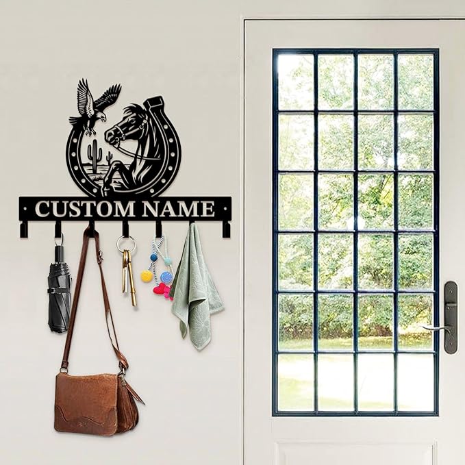 Custom Western Cowboy Metal Iron Key Hooks,Personalized Name & Text Engraving,Decor Wall Keys Holderfor Home Entryway (Style E)