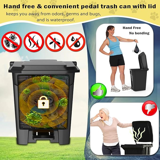 Dog Poop Trash Can for Outdoors with Pooper Scooper, 20L/5.2 Gal Large Capacity Dog Waste Trash Can with Lid, Pedal and Removable Inner, Pet Waste Disposal Station Odor Control Outside