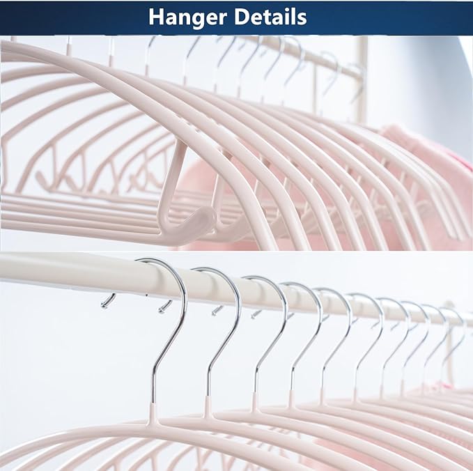 16.5 Inch Pink No Shoulder Bumps No Mark Non-Slip Rubber Coated Contour Meta Hanger for Sweater T-Shirt Suit Coat Uniform with Pants Bar Pack of 10