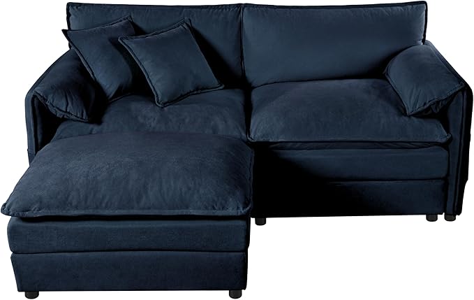 Loveseat Deep Seat Sectional Sofa Cloud Couch, Modern Chenille Comfy Upholstered Modular L Shaped Couch for Living Room, Apartment, Office (Blue, 75.59 Inch-L Shape)