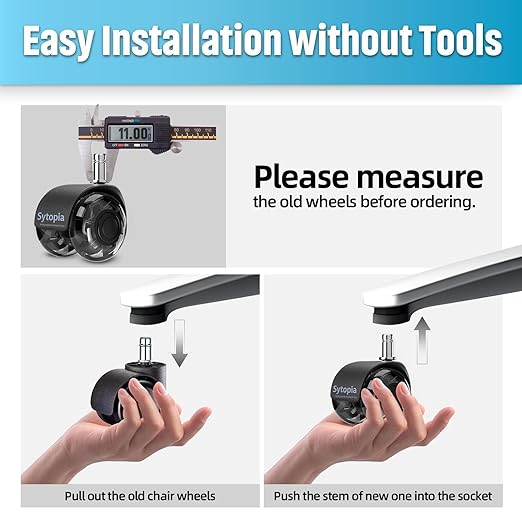 Sytopia Chair Wheels Replacement, Heavy Duty Office Chair Wheels for Hardwood Floors and Carpet, Replaces Mat Rubber Office Casters Universal Accessories Set of 5 Black