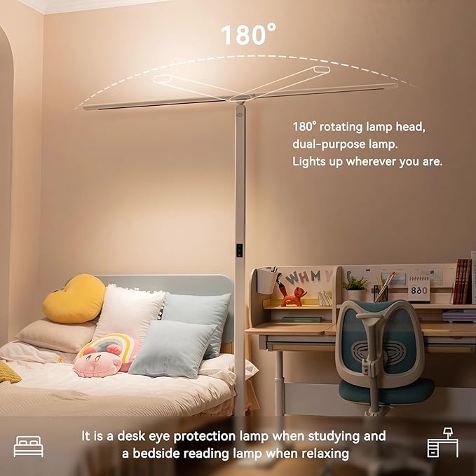 100W LED Floor Lamp for Office, 76.6'' Dimmable 4000K 10400LM Natural Full Spectrum Daylight Eye-Caring Standing Lamp with Rotatable Lamp Head for Office Meeting Room Studying Room Workshop