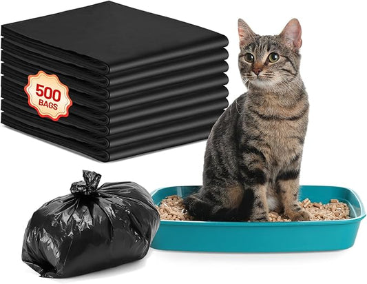 Glotoch 500 Count Economical Cat Litter Bags 4 Gallon Black, Leak-Proof, Disposable Cat Waste Trash Bags for Pet Poop, Plastic T-shirt doggy bag for Kitty Waste Garbage 12" x 6.5" x 21"
