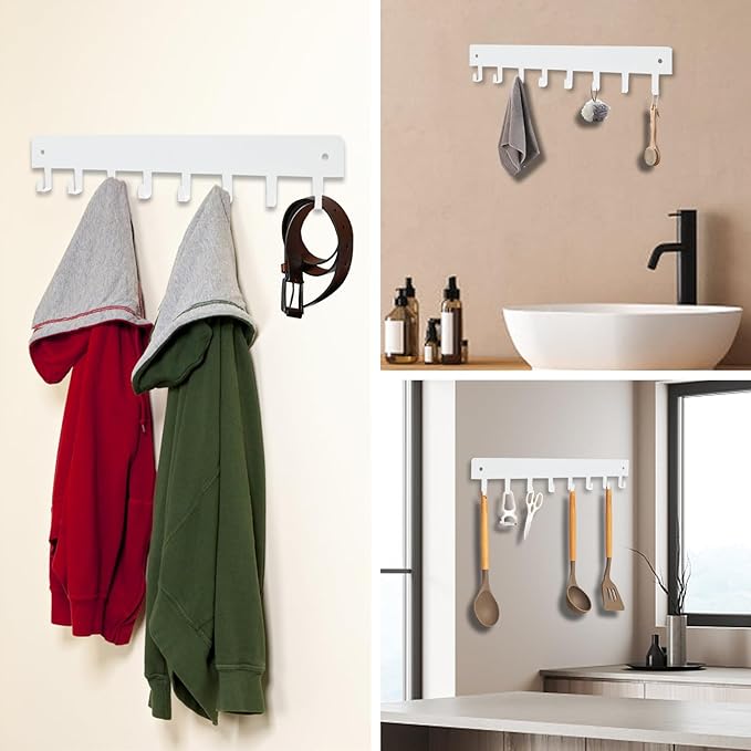 2 Pack Key Holder for Wall, Key Hooks with 8 Hooks Mount Keys on Wall, No Drilling Required, Holders Use for Living Room Kitchen Corridor Decor(White)