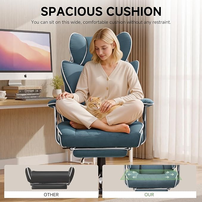 COMHOMA Big and Tall Gaming Chair with Pocket Spring Lumbar Support, Ergonomic Office Chair with Footrest, Executive Desk Chair with Outward Fixed Soft Armrests, Computer Chair with High Back, Blue