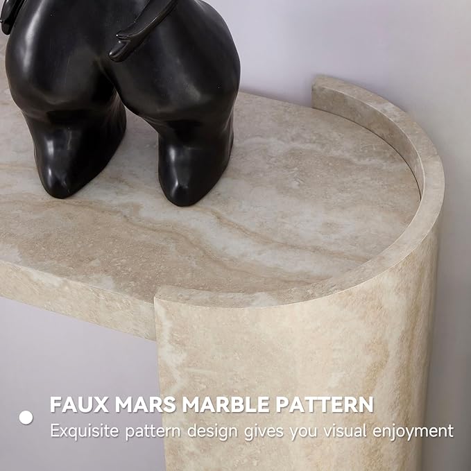 LKTART 53" MDF Console Table for Entryway, Narrow Entryway Table with Faux Mars Marble Pattern, Couch Table Behind Sofa with Curved Legs for Living Room Hallway Foyer