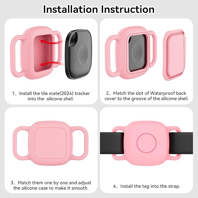 DDJ 2-Pack Dog Collar Holder for Tile Life360 Mate (2024) 2022 Tracker, Waterproof Silicone Cover Full-Body Protective Case for Tile Mate Tracker Cat Collar, Ultra Durable, Scratch Resistant, Pink