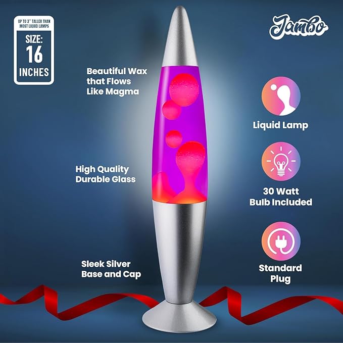 JAMBO 16" Beautiful Lamp- Purple with Pink Wax, Relaxing Liquid Light, Night Light Nightlight, Home Decor Living Room Office Bedroom Lamp for Adults Teens Kids, Magma Motion