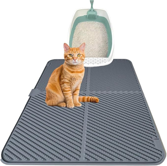 Silicone Cat Litter Mat, Scratch-Resistant Litter Trapping Mat, Waterproof & Non-Slip Litter Box Mat, Highly Effective for Collecting Litter (Grey, 24x15x0.26 in)