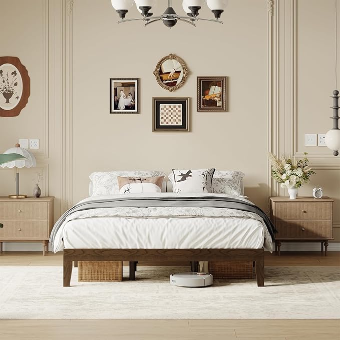 Queen Size Wood Platform Bed Frame, 12 Inch Solid Wood Bed Frame with Wooden Slats, No Box Spring Needed, Easy Assembly,Espresso