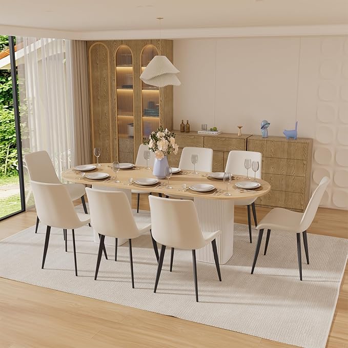 Dining Chairs, Modern PU Leather Dining Room Chair with Sturdy Metal Legs, Upholstered Seat Dinner Chairs Accent Side Chairs for Indoor Kitchen Living Room Restaurant Cafe (Cream, Set of 8)