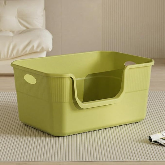 Large Cat Litter Box with High Sides,Low Entry Cat Litter Pan Tray Kitty Litter Box for Indoor Big & Senior Cats,Anti-Splashing Waterproof Cat Toilet,Tool-Free Assembly,Easy to Clean (Green)