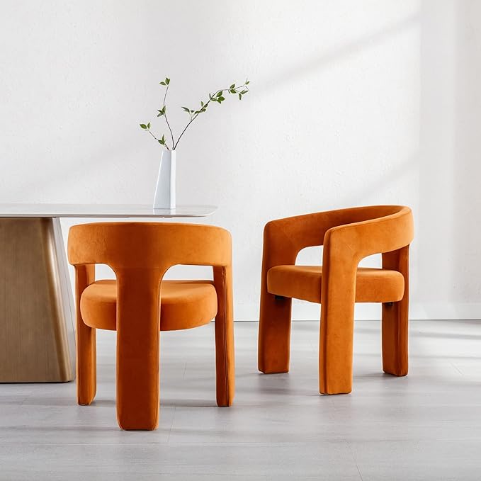 Set of 4 Modern Velvet Fabric Upholstered Dining Chairs with Open-Back, Cute Barrel Side Chairs Kitchen Armchair Accent Chairs for Dining Room Bedroom, Orange