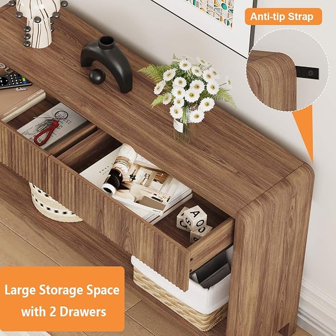FATORRI Console Sofa Table for Entryway, Wood Foyer Tables for Living Room, Farmhouse Couch Table behinde Sofa with 2 Drawers for Hallway Storage (47.2 inch, Walnut)