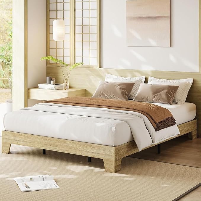 Garvee Wood Platform Bed Frame, Full Size Bed Frame, Wood Slat Support, No Box Spring Needed, Easy Assembly, Noise-Free Design, Underbed Space for Storage