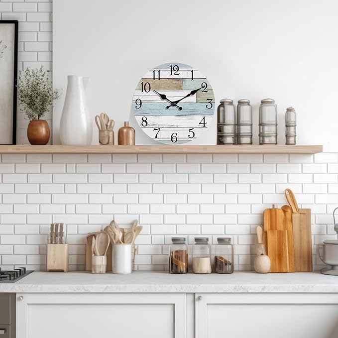Wall Clock Battery Operated 14 Inch Large Silent Non Ticking Coastal Design Country Rustic Retro Decorative for Bathroom Kitchen Living Room Bedroom