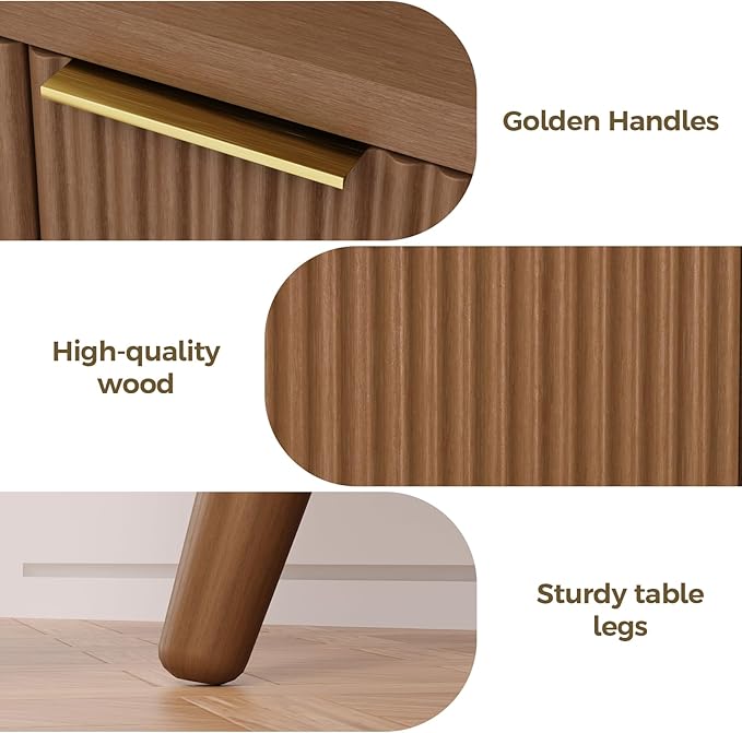 4-Door Fluted Sideboard Buffet Cabinet, 47" Large Storage Cabinet with Shleves, Wood Modern Accent Credenza Kitchen Table for Dining Room, Living Room & Entryway, Walnut