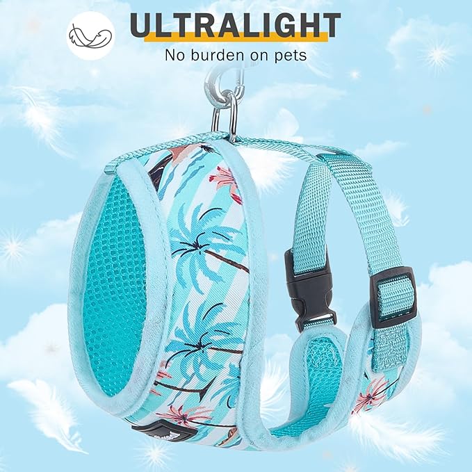 SCENEREAL Small Dog Harness and Leash Collar Set - No Pull Dog Harness for Small & Medium Sized Dogs - Soft Mesh Vest for Puppies, Chihuahua, Yorkie, Spring Summer Hiking Walking, Coconut Tree XS