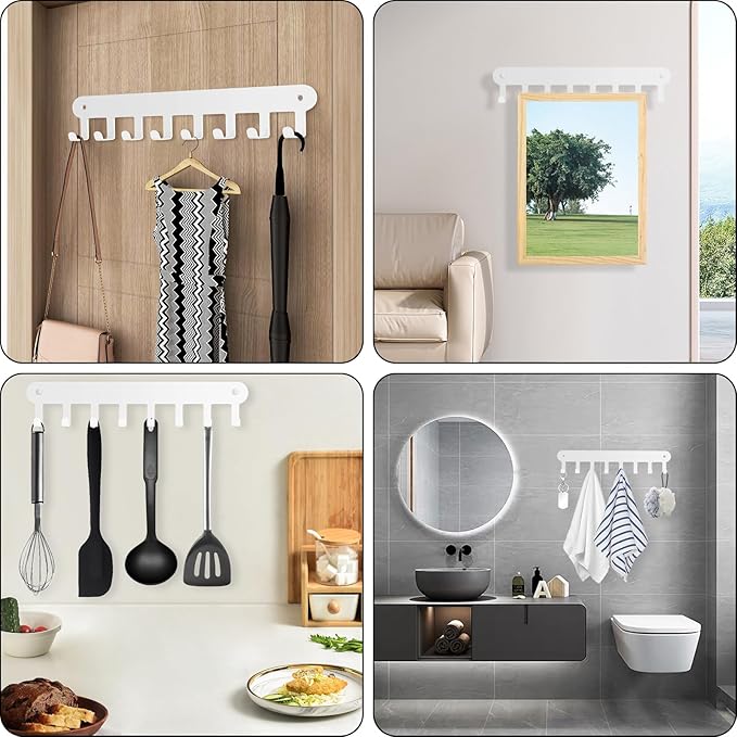 2 Pack Key Holder Wall Mount, Wall Mount Key Holder, Key Hooks Hanging Keys, Key Hanger with 8 Hooks, No-Drill Decorative White Key Rack for Living Room, Kitchen, or Bathroom