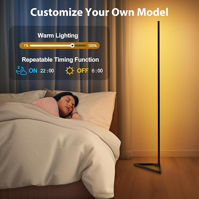 Floor Lamp,16 Million Colors LED Floor Lamps 141 cm Lamps for Living Room with Music Sync,Standing Lamp with App and Remote Control,Gaming Ambient Lighting Corner Lamp Bedroom Decor
