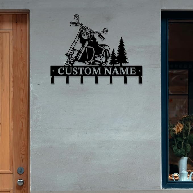 Personalized Custom Name Motorcycle Keys Hooks,Metal Motorcycle Art Clothes Keys Hooks,Metal Motorcycle Lover Wall Home Storage Decorative Keys Hooks,Key Holder Hooks for Wall (Style E)