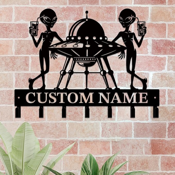 Personalized Custom Alien ET Metal Wall Keys Hooks,Clothes Hooks Alien ET Art coat racks,door holder,Black Alien ET decorations for home,Entrance doors,Hallway, Bedroom,Keys,Hats (Style K)