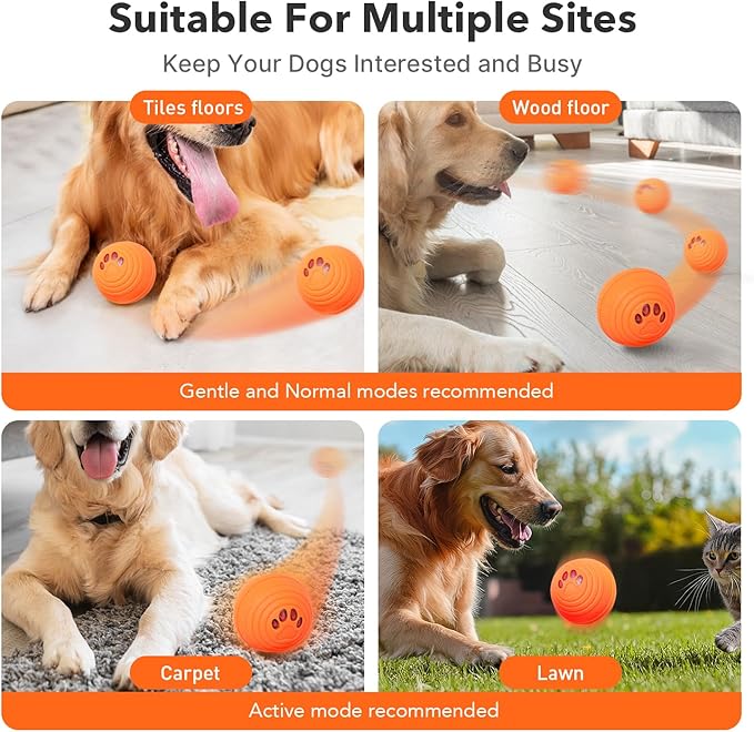 Upgraded Interactive Dog Toys, Motion Activated Automatic Rolling Dog Balls, 4 Play Modes, Durable TPU+PC Shell, Long-Lasting Battery for Small/Medium/Large Dogs (Orange)