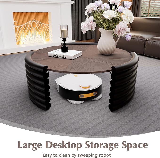 36" Round Coffee Table for Living Room Mid Century Modern Vintage Circle Coffee Table Center Tables Fluted Accent Tea Tables for Apartment Living Room