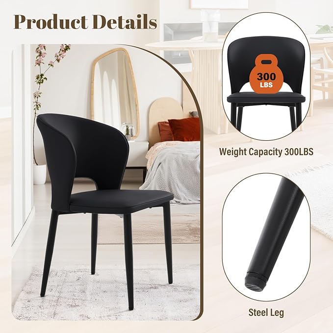 Homcosan Dining Chairs Set of 4, Modern Kitchen Chairs with Cross Structure & Exquisite Piping Design, Easy Assembly, Faux Leather Dining Room Chairs for Living Room Lounge, Bedroom, Black