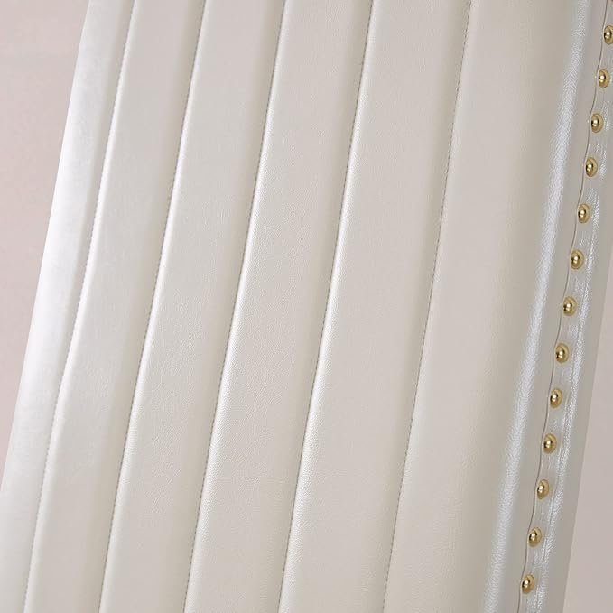 AUZ White Dining Chairs Set of 8, White Leather Upholstered Dining Room Chairs with Nailhead Trim, Luxury Dining Chairs with Polished Gold Metal Legs