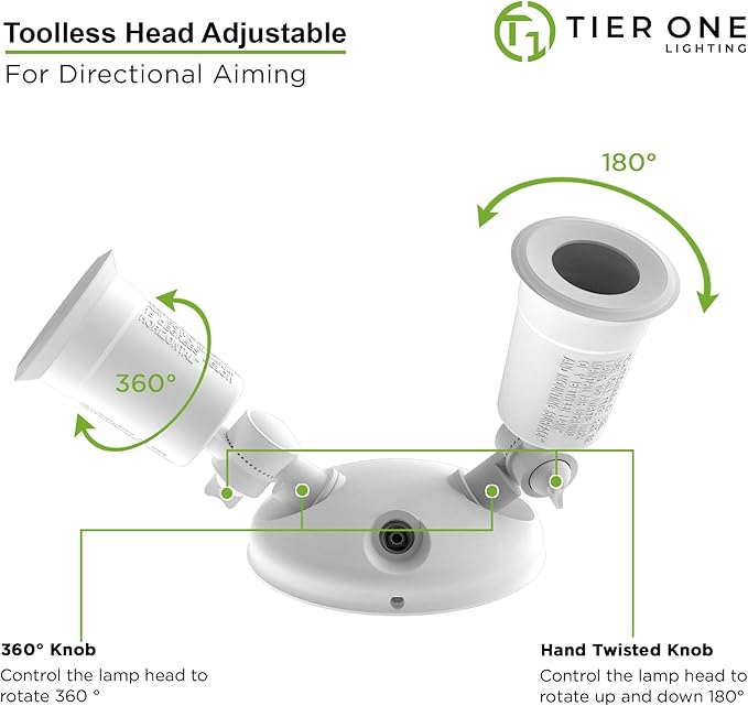 Two Head Par Light Holder with Dusk to Dawn Photocell UL Listed Outdoor Flood Light For Safety & Security 120V Twin Par Holder Use 2 PAR38 Bulbs up to 150W Each (Bulb sold separately) 1 Pack White