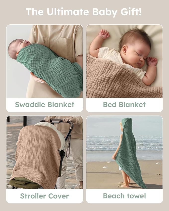 Yoofoss Hooded Baby Towels for Newborn 2 Pack 100% Muslin Organic Cotton Baby Bath Towel with Hood for Babies, Infant, Toddler and Kids, Large 32x32Inch, Soft and Absorbent Newborn Essential