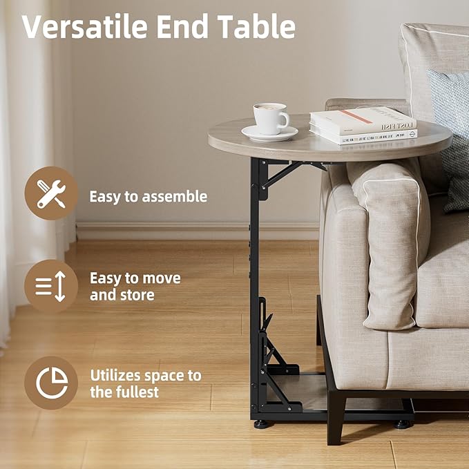 Elbourn Folding Side Table End Couch Tables,Metal Frame C-Shaped TV Stand for Sofa Living Bedroom Bedside Coffee Small Spaces (Gray)