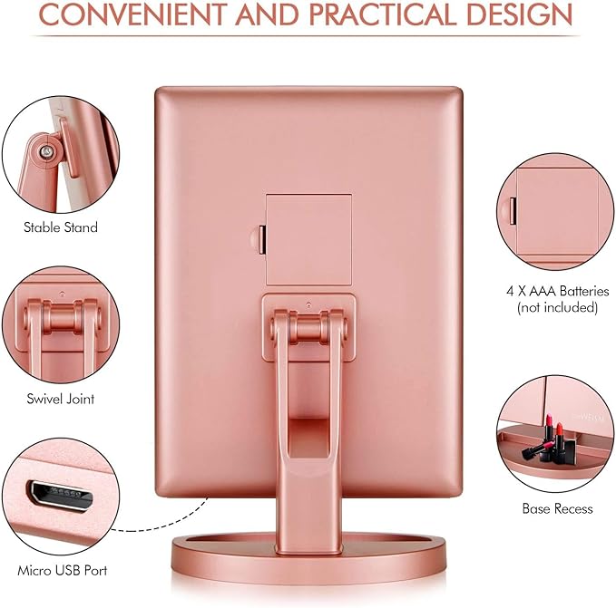 Trifold Makeup Mirror Vanity Mirror with Lights,1X 2X 3X Magnification,Touch Screen,180 Adjustable Rotation,Portable Travel Bathroom Cosmetic Mirror