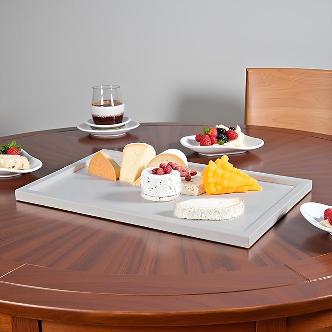 35 * 18 inches High-End Light Luxury Leather Rectangle Oversized Service Tray for Ottoman Tray, Coffee, Food, Family Dinner, Picnic, Party Essentials (Beige, 35 * 18 inch)