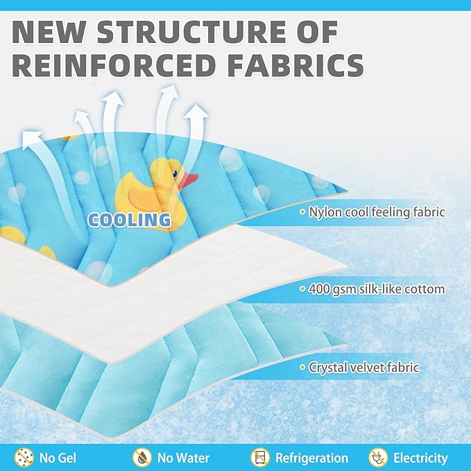 KOOLTAIL Cat Cooling Mat, Upgraded Two Sided Cooling Pad for Dogs Cats Puppy, Soft Pet Sleeping Blanket Keep Cool in Summer with Cute Duck Pattern, Washable Waterproof for Crate Sofa Bed, Blue S