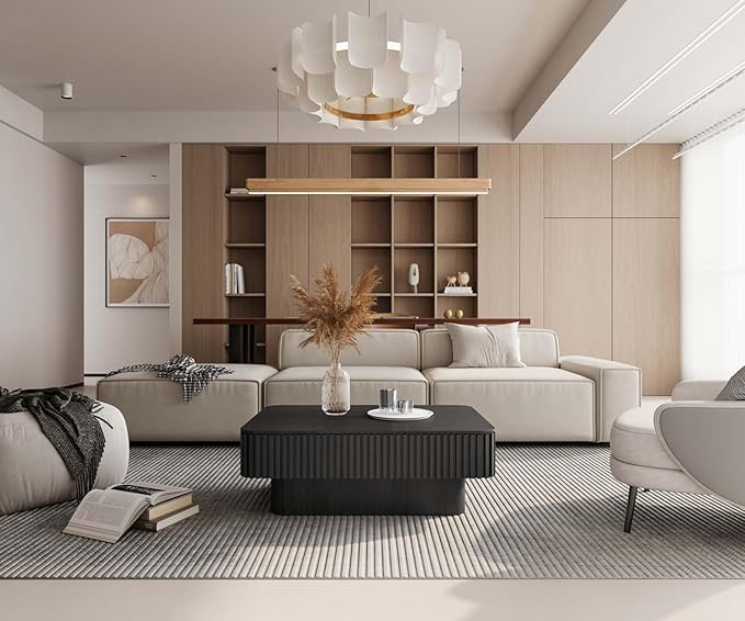 38.6" Lift Top Coffee Table with Storage, Fluted Coffee Table with Solid Wood Veneered, Mid Century Modern Wooden Center Table, Accent Tea Table for Living Room Apartment, Black