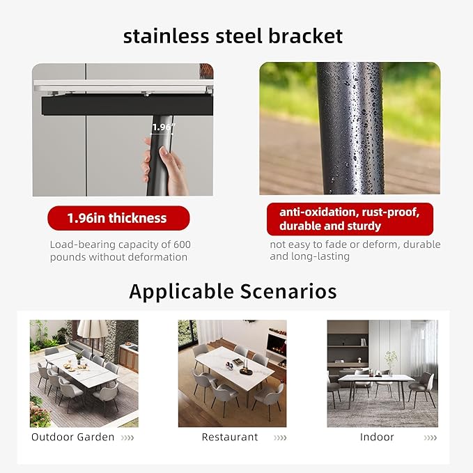 Extendable Dining Table (62.9" to 94.4") for 6 to 10 - Modern Rectangular Sintered Stone Table with High Hardness and Easy Maintenance - Stylish White