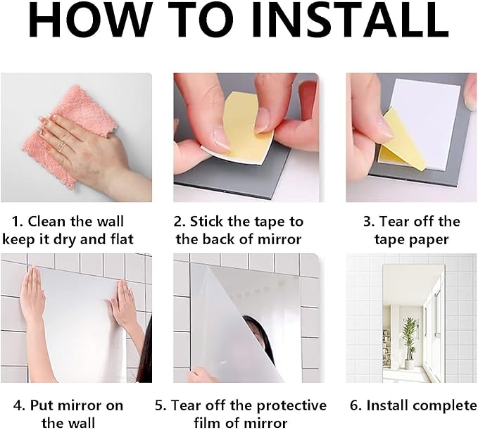 DARENYI A2 Acrylic Mirror Sheet for Wall, 16.5" x 23.2" Large Rectangular Mirror Tiles Frameless Wall Mounted Mirror Self-Adhesive Mirror Stickers for Vanity Bedroom Home Decor