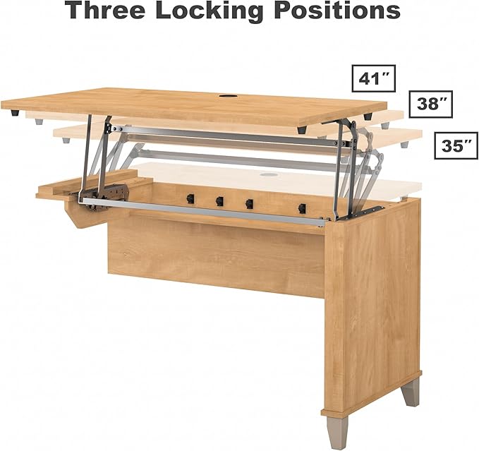 Bush Furniture Somerset 72W 3 Position Sit to Stand L Shaped Desk with Hutch in Maple Cross | Adjustable Height Table for Office