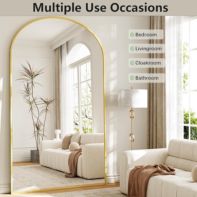Oversized Full Length Mirror, 40"x80" Large Arched Floor Mirror Full Length with Stand, Room Decor Big Full Body Mirror with HD Tempered Glass Aluminum Frame for Bedroom Living Room, Gold