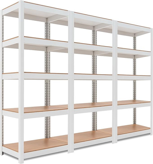 HOMEDANT House 5 Tier Laminated Metal Shelving Unit Adjustable Storage Utility Rack Heavy Duty Shelves Organization Multipurpose Shelf Kitchen Garage Pantry Closet (3, (S) 24.4" W, White)