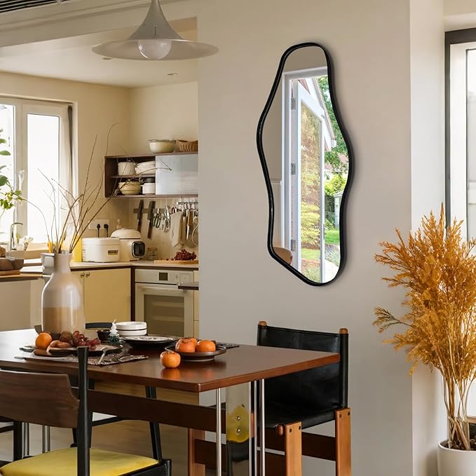 Irregular Wall Mirror, Asymmetrical Mirrors with Metal Frame, 40"x18" Cloud Shaped Mirror Decorative, Modern Abstract Mirrors for Living Room Bathroom Bedroom Hallway Entryway Fireplace