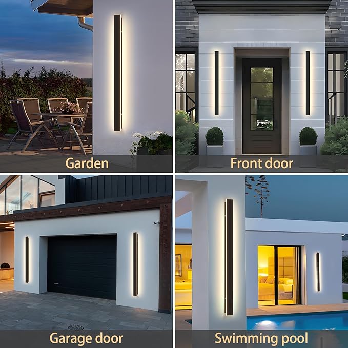 Modern Outdoor Wall Light, 39.4Inch Black LED Dimmable IP65 Waterproof with Remote Outdoor Linear Wall Sconces Exterior Lighting Fixture Porch Wall Light for House, Front Door, Garage