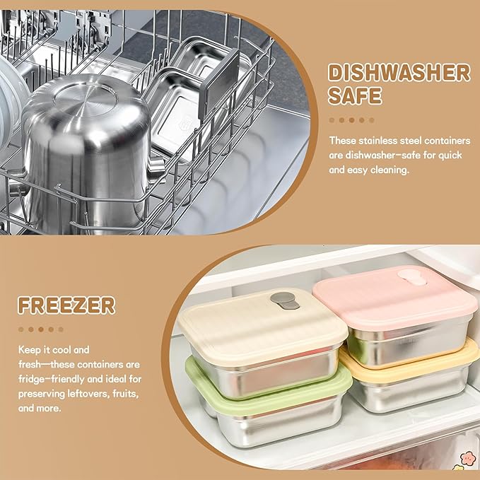 2 Pack Sandwich Containers, 20oz Stainless Steel Sandwich Box with Lids, Reusable Metal Meal Prep Lunch Boxes, BPA-Free, Dishwasher Safe, Food Storage Containers for Snacks & Fruits (Yellow, Green)